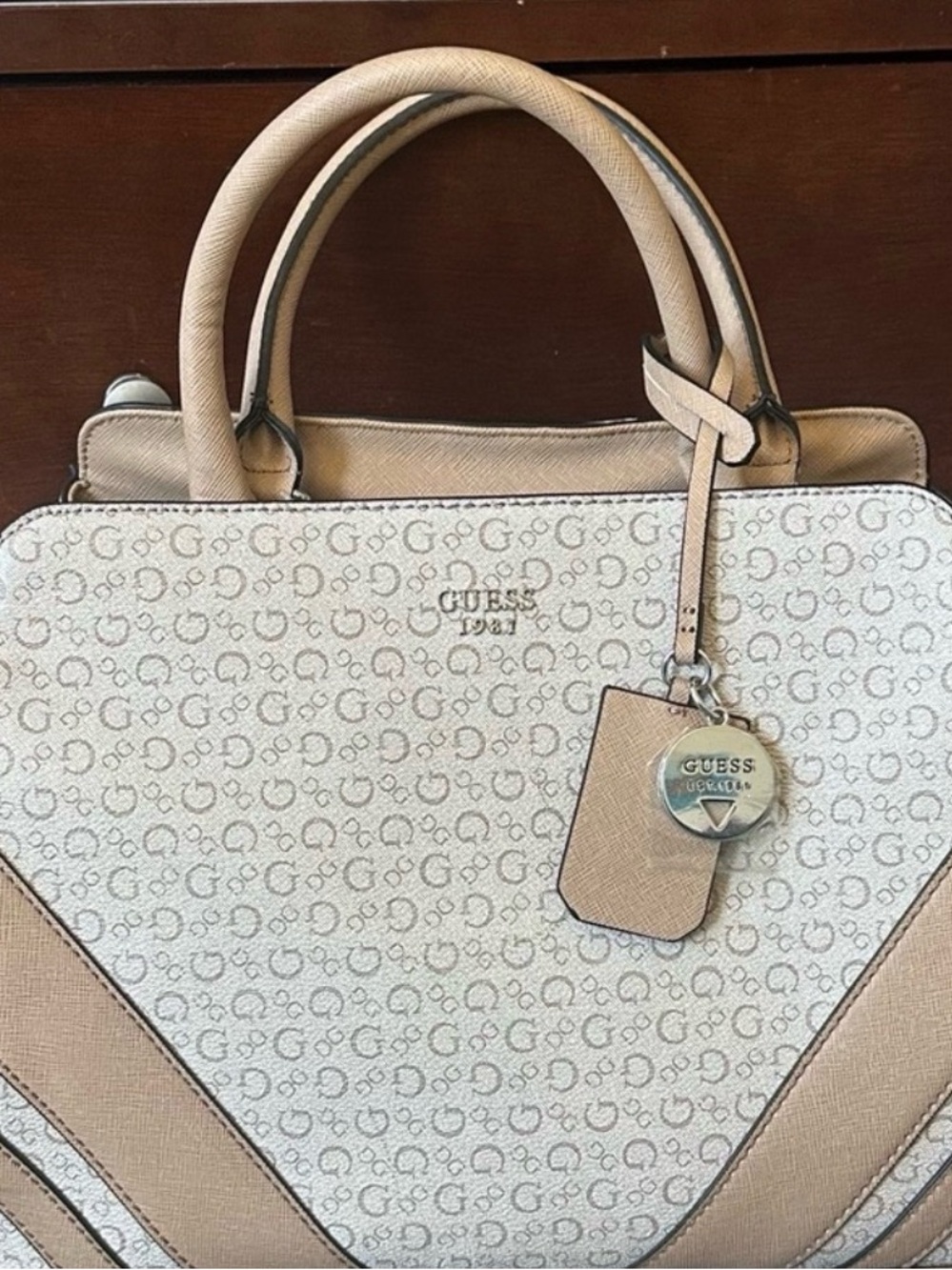 Guess Beige and Brown Satchel Bag